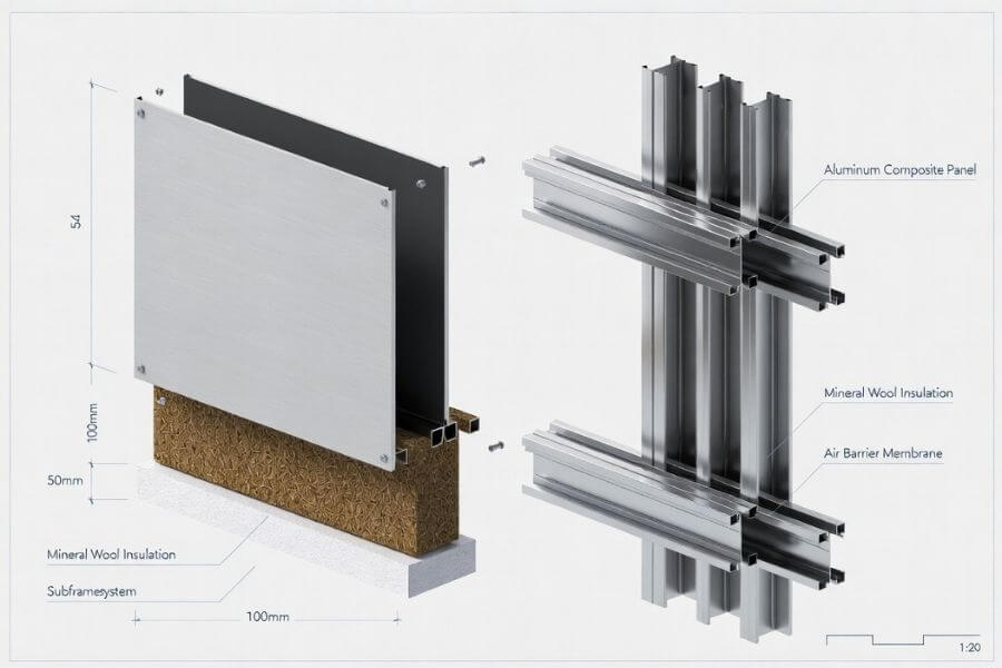 mcm wall assembly system showing facade layers for fire code compliance mcm wall assembly system showing facade layers for fire code compliance