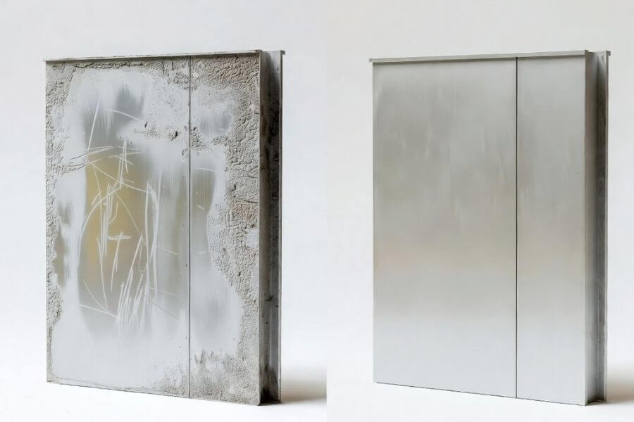 damaged vs properly cleaned aluminum composite panels showing correct cleaning methods damaged vs properly cleaned aluminum composite panels showing correct cleaning methods