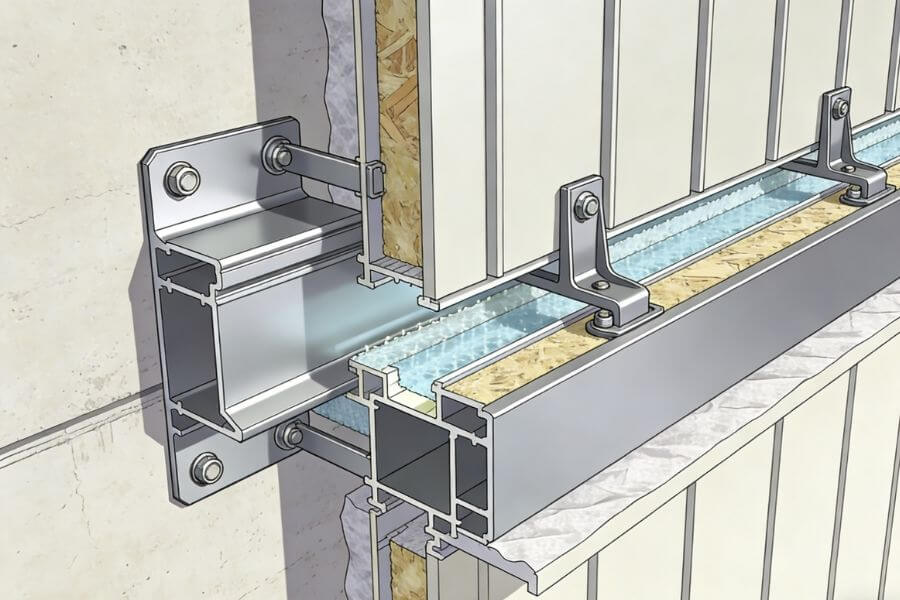 metal composite cladding installation system with subframe and ventilation cavity