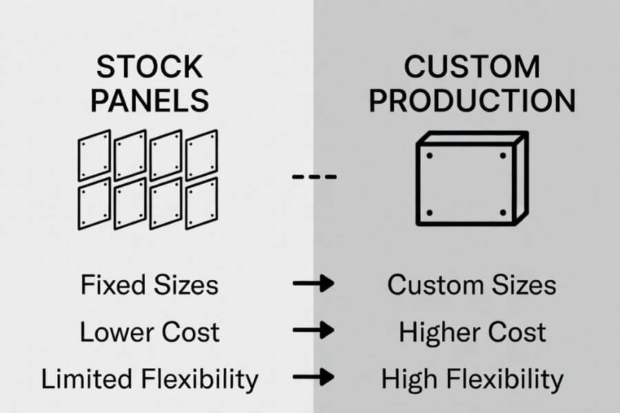 difference between standard stock and custom production MCM panels