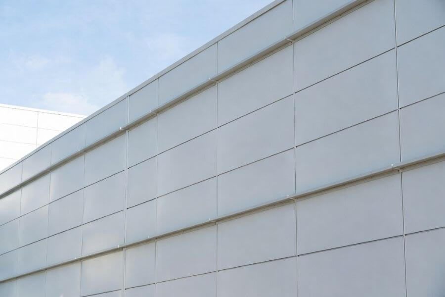 standard stock MCM panels used in commercial building facade system