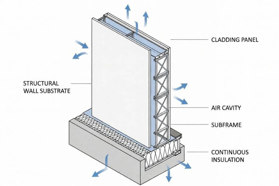 façade system design affecting aluminum composite panel fire safety and wall assembly performance