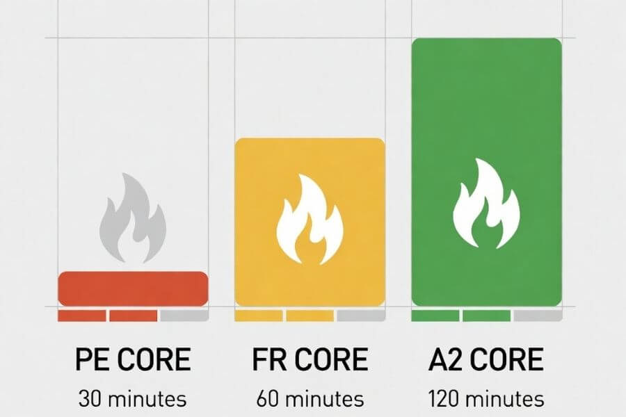 ACP fire rating comparison between PE core FR core and A2 aluminum composite panels