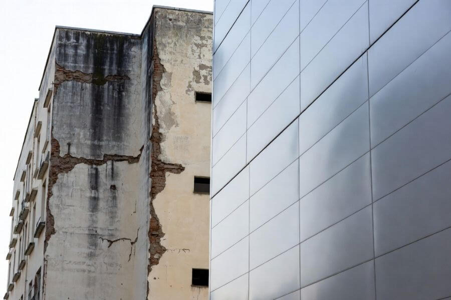 traditional facade water damage vs aluminium composite panel rainscreen system performance