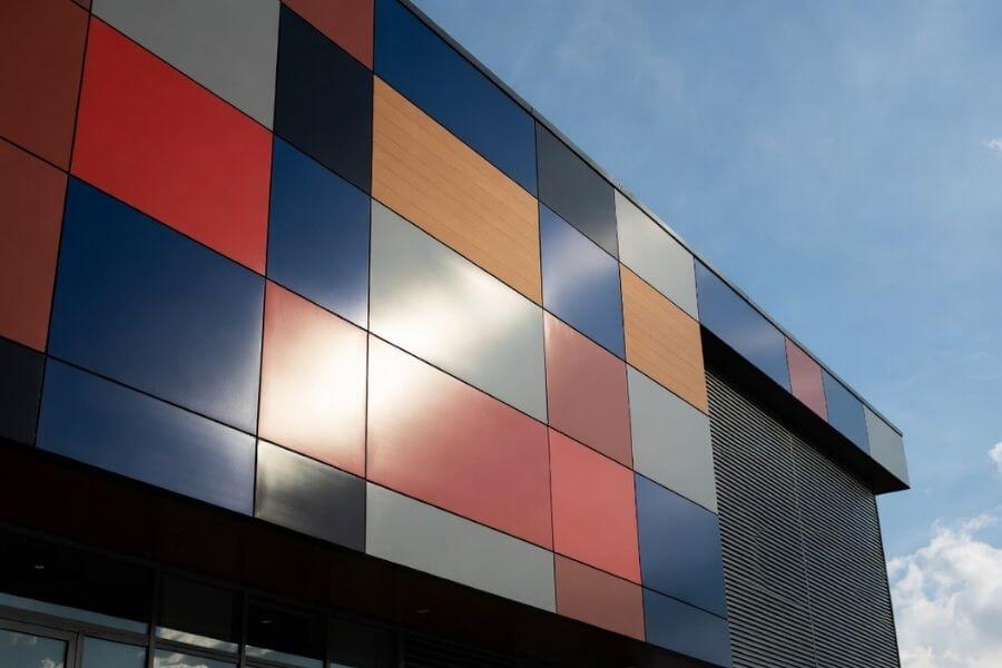 PVDF ACP panels with custom colors on modern facade design PVDF ACP panels with custom colors on modern facade design