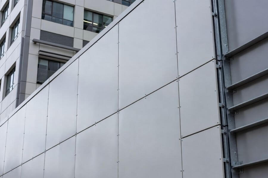 aluminum composite panel facade system used in fire rated wall assembly design