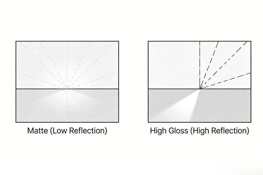 gloss unit comparison matte vs gloss ACP light reflection diagram gloss unit comparison matte vs gloss ACP light reflection diagram