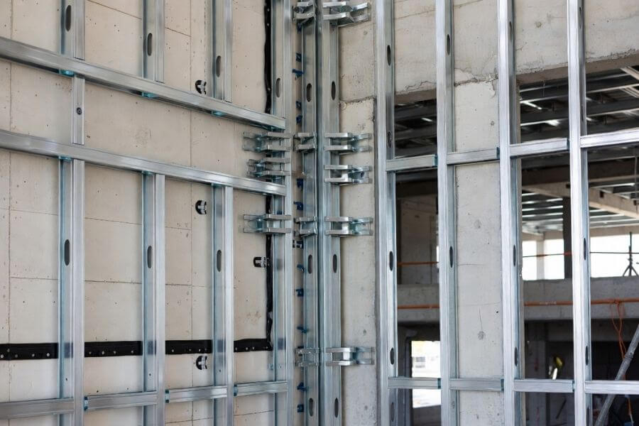 ACP subframe system with mullions and transoms for façade installation ACP subframe system with mullions and transoms for façade installation