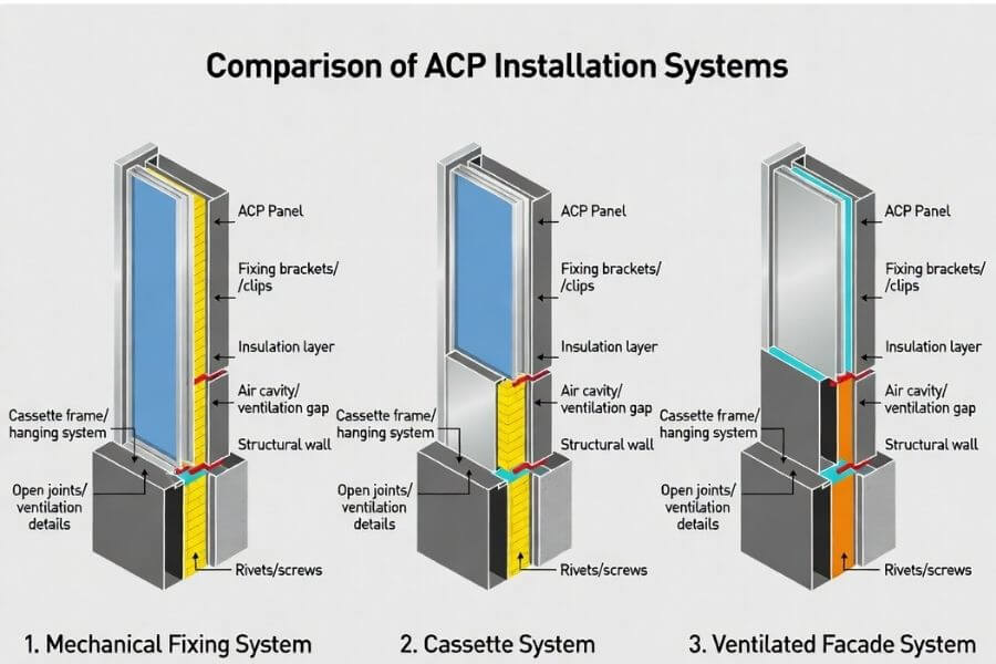 comparison of ACP installation system types cassette mechanical and ventilated comparison of ACP installation system types cassette mechanical and ventilated
