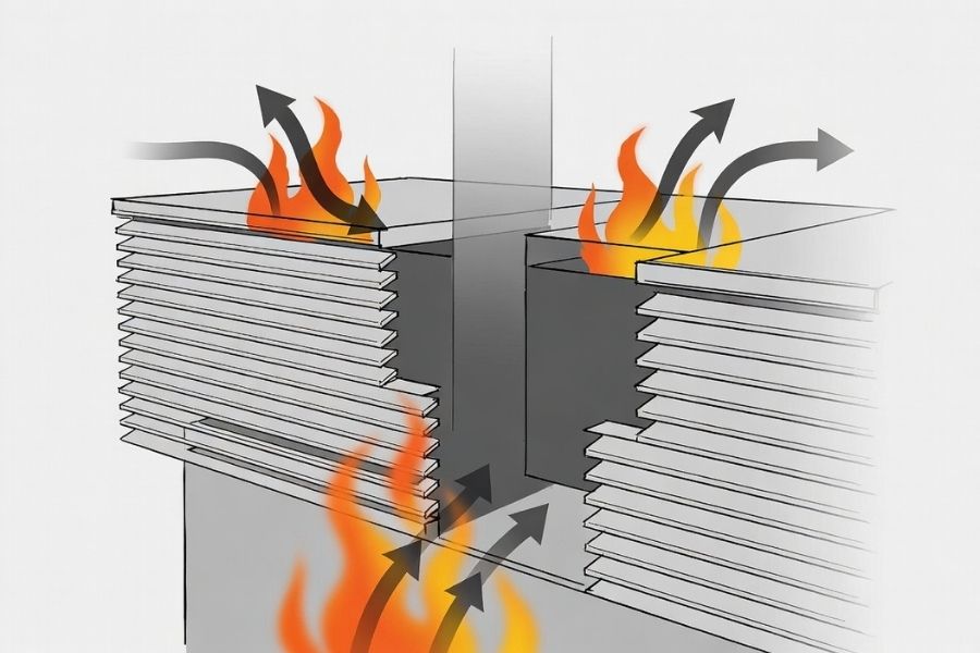 chimney effect in ventilated facade cavity affecting acm cladding fire safety