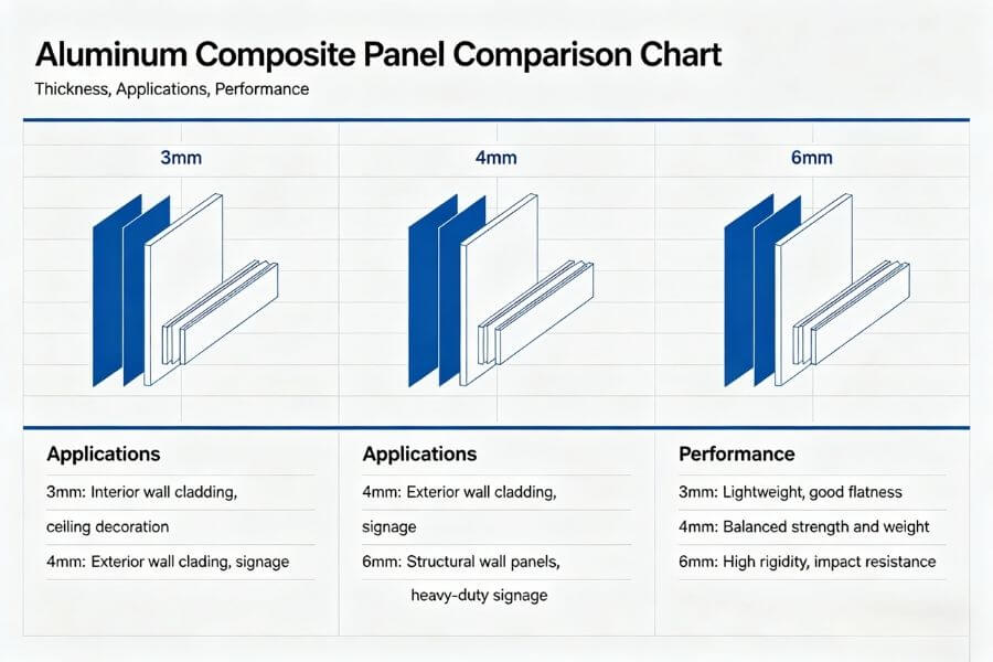 aluminum composite panel thickness structure showing layers and core material composition