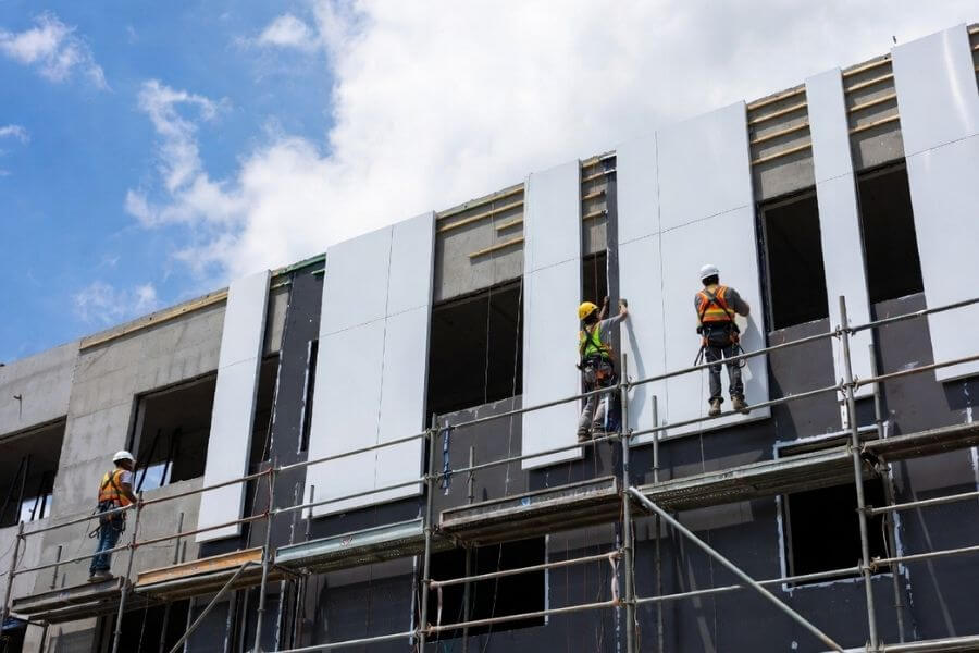 installation of aluminum composite panel facade with different panel thickness and support system