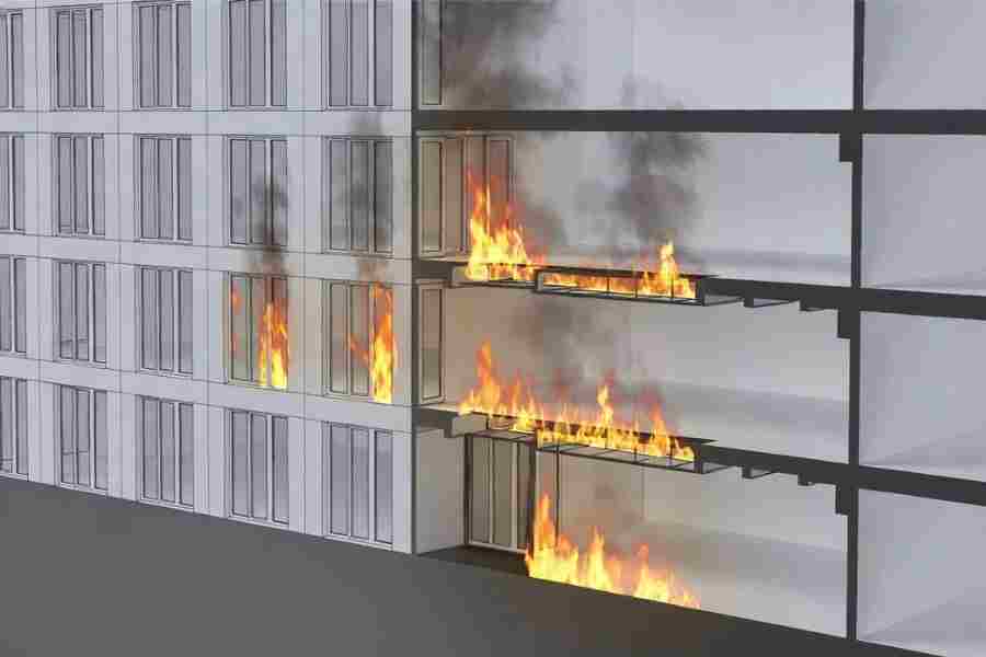 fire spread in façade cavity without NFPA 285 compliant wall system