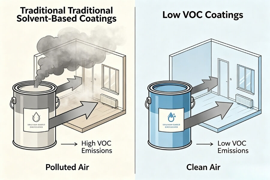 low VOC coating systems compared to traditional solvent coatings in ACP applications