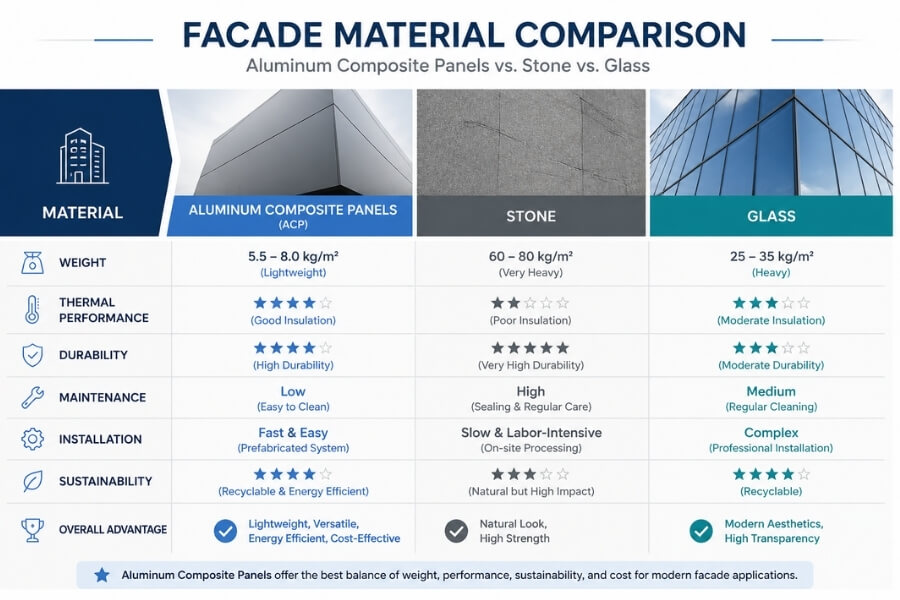 comparison of aluminum composite panels and traditional facade materials