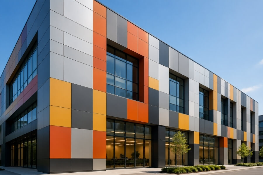 architectural facade design using aluminum composite panels with custom colors