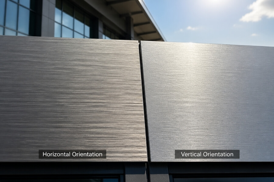 color variation in brushed aluminum panels due to different panel orientation and light reflection