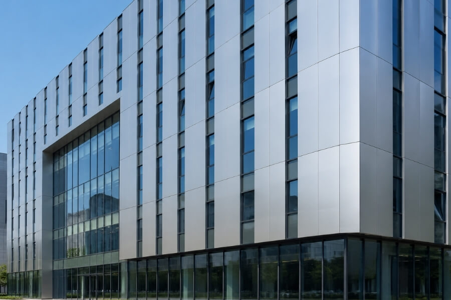 brushed aluminum facade project with controlled color consistency in large scale building