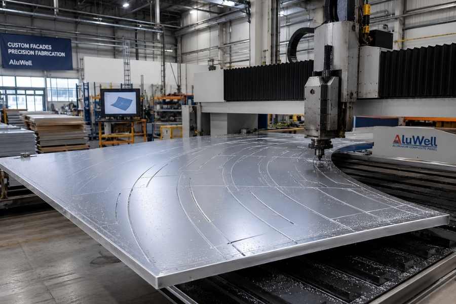 CNC fabrication of custom aluminum composite panels for complex rainscreen facade projects