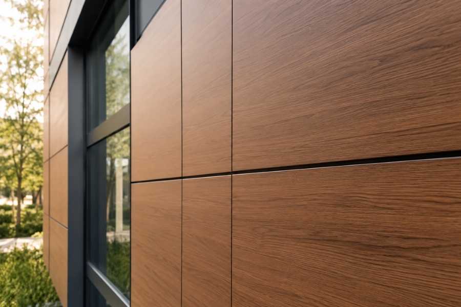timber-look aluminum composite panels for biophilic exterior cladding