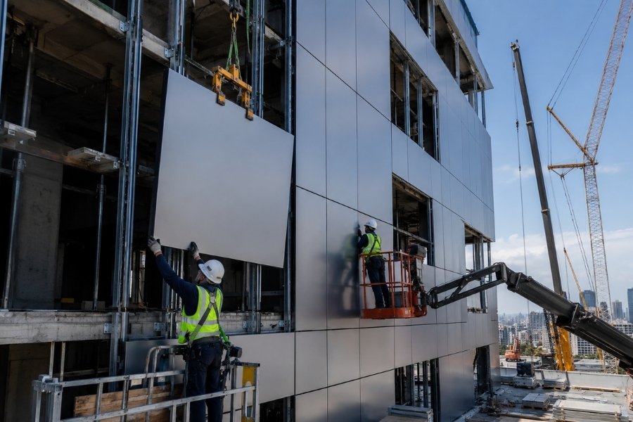 modular facade systems with prefabricated aluminum exterior panels