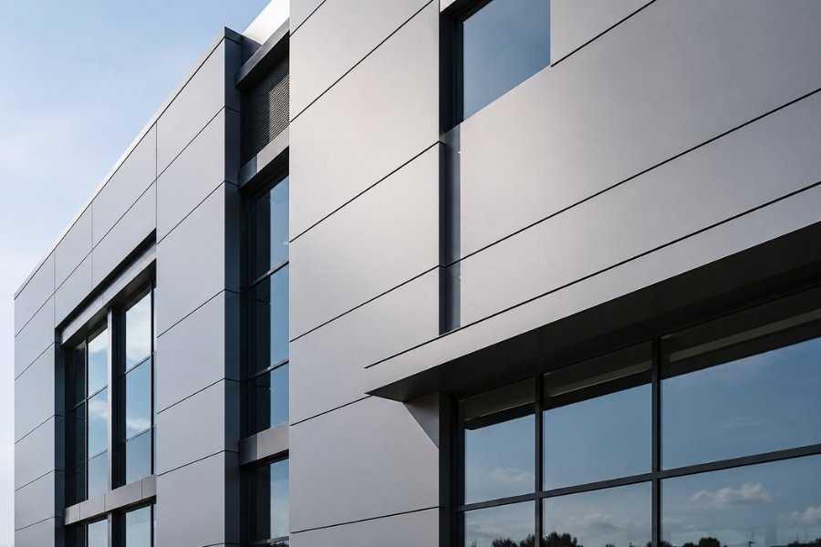 large-format composite facade panels with precise facade alignment
