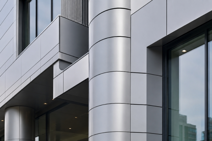 curved exterior metal wall panels with architectural corner and window detailing curved exterior metal wall panels with architectural corner and window detailing