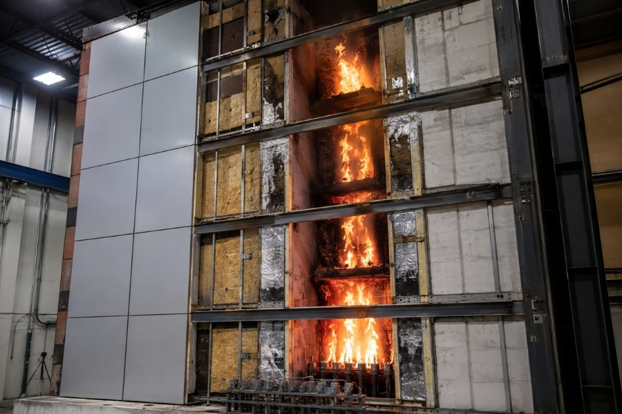 NFPA 285 fire testing of ACM exterior wall assembly with insulation and cavity system NFPA 285 fire testing of ACM exterior wall assembly with insulation and cavity system