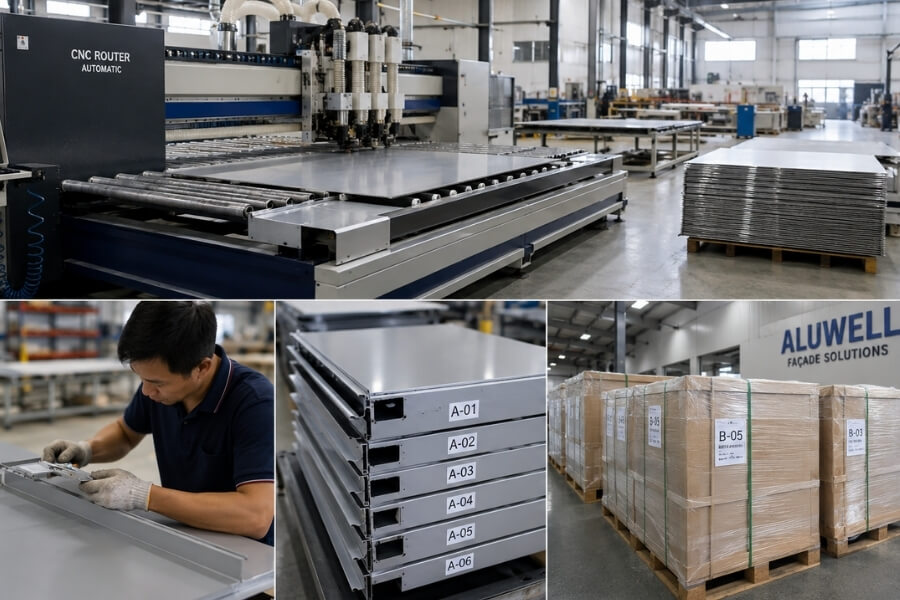 factory fabrication process for prefabricated aluminum composite panels and cassette systems factory fabrication process for prefabricated aluminum composite panels and cassette systems
