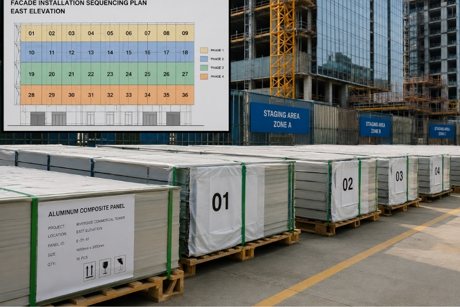 prefabricated aluminum composite panels labeled and packaged for efficient façade installation sequencing prefabricated aluminum composite panels labeled and packaged for efficient façade installation sequencing