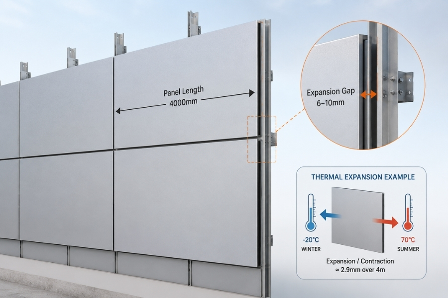 Aluminum composite panel expansion and expansion gap design in façade systems Aluminum composite panel expansion and expansion gap design in façade systems