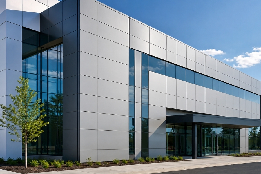 Large-format ACM rainscreen facade using expansion joints for long-term facade performance and durability